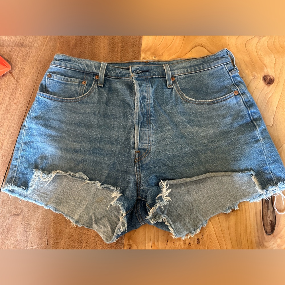 Levi's 501 Blue Distressed Jean Shorts